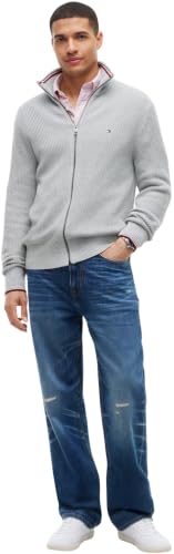 Tommy Hilfiger RWB Mw0mw41517 Pull zippé côtelé pour Homme, Light Grey Heather, XXL