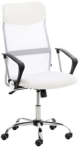 TPFLiving Waterloo - Silla de oficina XXL de piel sintética con respaldo cómodo, silla de escritorio, silla giratoria, silla de conferencia, estructura: metal cromado - blanco