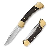 Buck Knives 110 Folding Hunter Knife with Finger Grooves, 3-3/4' Blade, Lockback Design, Ebony Handle, 420HC Stainless Steel Clip Point Blade, Sheath Included, Hunting Knife Made in the USA, 7.2 oz