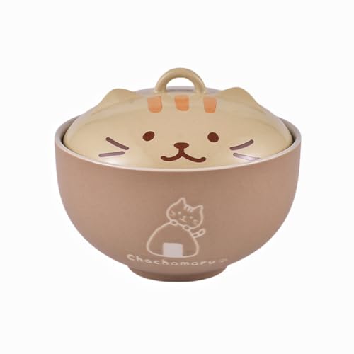どんぶり 食器,茶碗 猫柄 ラーメン丼 蓋付き,大容量 キッチン用品,セラミック ラーメン ラーメン碗 ご飯 和食器 ご飯 ボウル(カーキ)