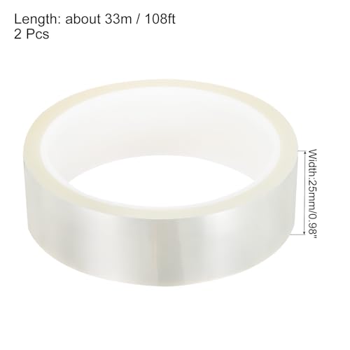 Image of uxcell Clear Heat Tape, 2 Rolls 25mmx33m 108ft High Temperature Heat Resistant Tape for Sublimation,Heat Vinyl Press,Heat Transfer, Circuit Board, No Residue