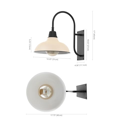 Image of JONATHAN Y 12.25 inch Matte Almond /Black 1-Light Farmhouse Gooseneck Outdoor Wall Sconce Lamp, with Black Metal Bowl Shade, Industrial Iron LED Porch Light for Patio Garage Entryway (JYL7614J)