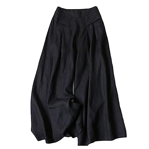 Cotton Linen Pants for Women Summer Wide Leg Flowy Palazzo Pants Casual Loose Fit Elastic Waist Trousers with Pockets2