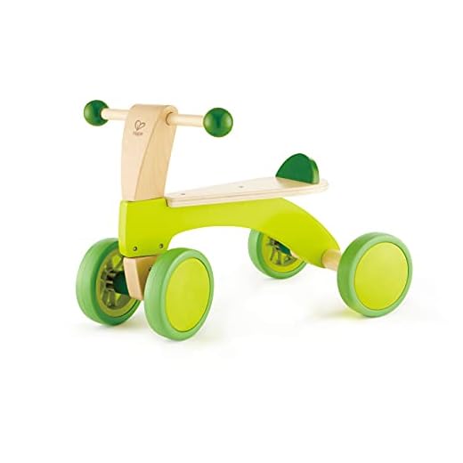 Hape Scoot Around Ride On Wood Bike | Award Winning Four Wheeled Wooden Push Balance Bike Toy for Toddlers with Rubberized Wheels, Bright Green