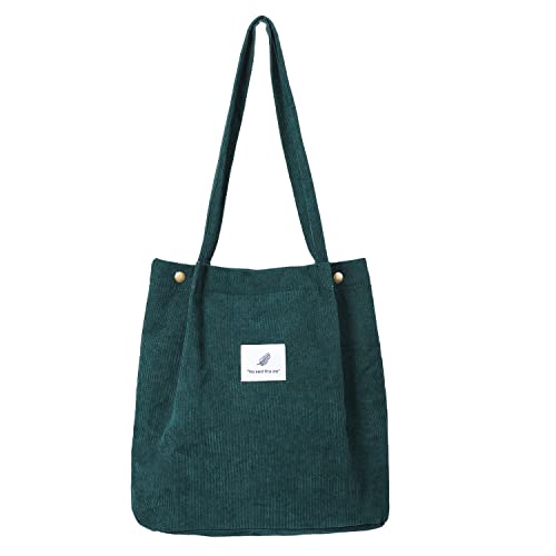 Etercycle Cord Umhängetasche Damen, Schultertasche Groß Cord Tasche Lässige Tote Handtasche Fashion Stofftasche für Alltag, Büro, Schulausflug und Einkauf (Dunkelgrün)