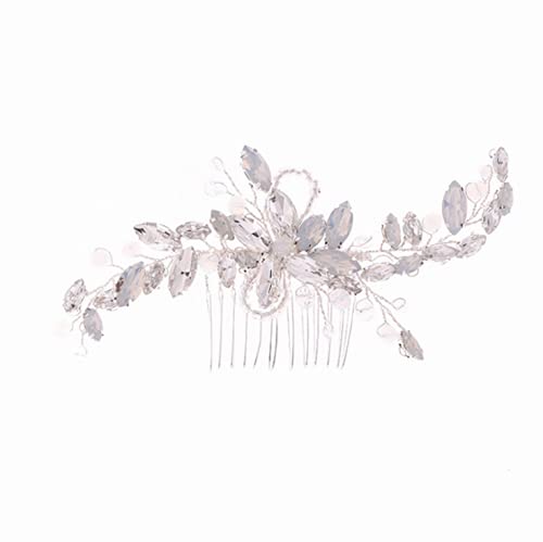 Wedding Hair Comb Silver Blue Rhinestones Opal Crystal Vintage Bridal Clips Hairpiece Handband Accessories for Brides Flower Girl Bridal Hair Pieces - Image 4