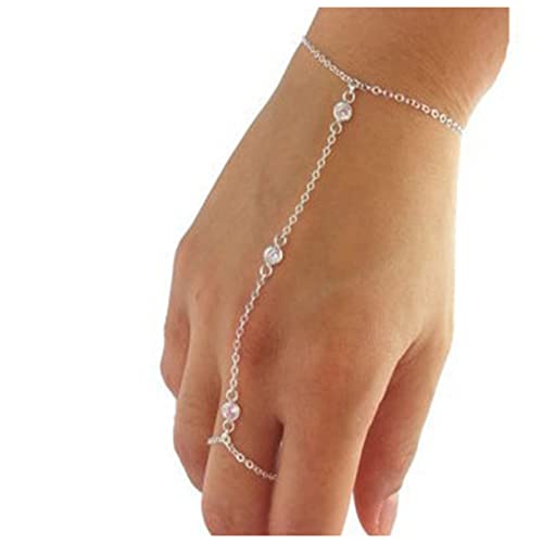 Yheakne Boho Pulsera De Cristal Dedo De Plata Esclavo Brazalete De La Muñeca Del Anillo De Diamantes De Imitación De La Vendimia Personalizar La Cadena De La Mano Para Las Mujeres Y Las Niñas Regalos