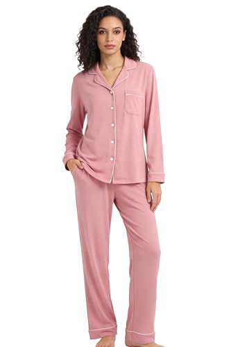 Image of HEARTNICE Womens Pajama Set, Soft Long Sleeve Pajamas & Long Pants with Pockets, Button-up Sleepwear Lounge Pjs