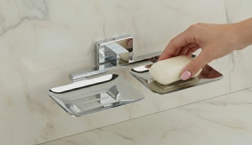 Image of EASYHOME FURNISH Premium Stainless Steel Double Soap Dish for Bathroom and Kitchen | Wall-Mounted Dual Soap Holder with Chrome Finish | Rust-Proof, Heavy-Duty Soap Stand Tray (Square-38 08)