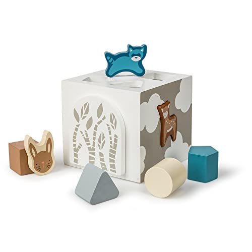 Image of Mary Meyer Leika Wooden Toys Shape Sorter Cube Montessori Toys for 18+ Months Old Toddler Preschool Gifts, 5 x 4.75-Inches, Woodland Animals