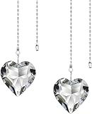 Hyamass 2pcs Crystal Heart Prisms Pendant Ceiling Fan Pull Chain Extender with Ball Chain Connector