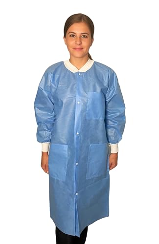 Endure Lab Coat - Disposable, Knee Length, Knit Cuffs, Knit Collar- SMS Material, Case of 30 (Small)