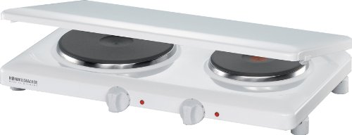 ROMMELSBACHER Doppelkochplatte THL 3097/A Made in Germany, 2 Gussheizplatten 145 mm/180 mm Ø, praktische Abdeckung, feueremailliertes Gehäuse, stufenlos regelbar, Überhitzungsschutz, 3000 Watt, weiß