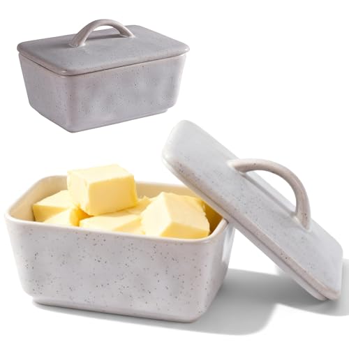 Beurrier En Porcelaine, 350 Ml Beurrier En Céramique, 14,5*10,2*6,5 Cm Boîte À Beurre Avec Couvercle Et Poignée, Récipient À Beurre En Céramique,...