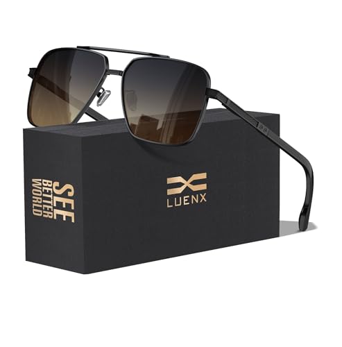 Image of LUENX Polarized Square Aviator Sunglasses for Men,Trendy Retro Oversized Rectangular Frame UV400 Protection