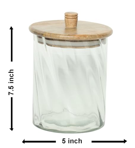 Image of Ireka Home Twist Glass Jar with Wooden Lid | Transparent Modular Storage Jar | Kitchen Organizer for Tea Coffee Sugar Dry Fruits