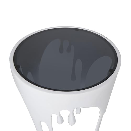 Image of Deco 79 Aluminum Metal Abstract Side Table 16 inch x 16 inch x 25 inch, White | Accent table, drip end table with melting designed legs and black glass top, unique end table, living room decor