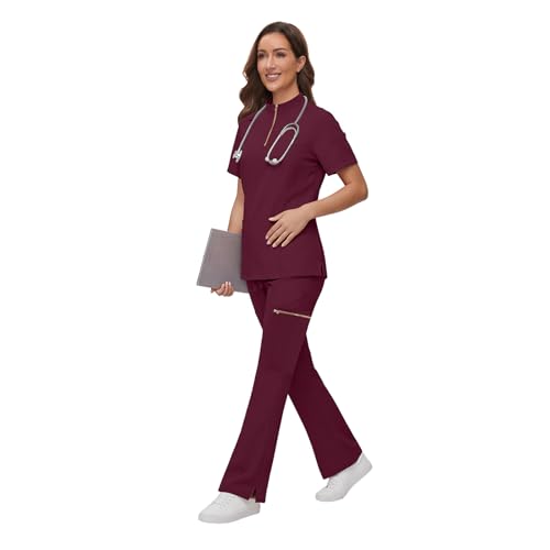 Gargey Scrubs for Women - Zip Front Top & Flare Pant Stretch Nursing Women’s Scrubs Set Medical Uniform - image 3