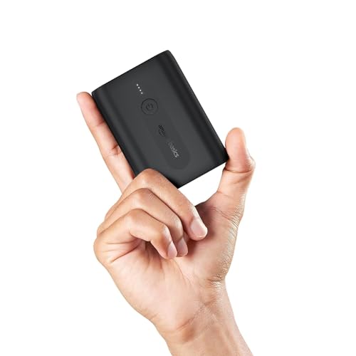 Amazon Basics 10000 mAh Lithium Polymer Mini Power Bank with 22.5W Fast Charging, Dual Output, Charging Indicator, Type-C Cable Included, Black