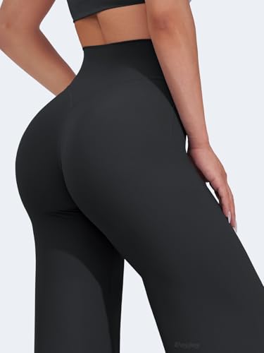 VOYJOY Straight Leggings Bottoms Wide Leg Pants for Women 29"/ 31.5"/33" High Waist Stretch Casual Sweatpants Black3