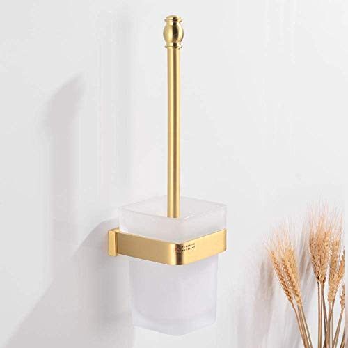 ESOUY Escobilla de inodoro, escobilla de inodoro Porta escobilla de baño Cepillo de limpieza limpia Accesorios de pared Juego de escobilla de inodoro de latón Taza de cristal creativa