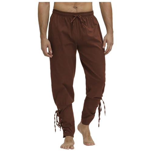 Men's Linen Pantswith Drawstrings Ankle Banded Cuff Renaissance Pants Medieval Steampunk Trousers
