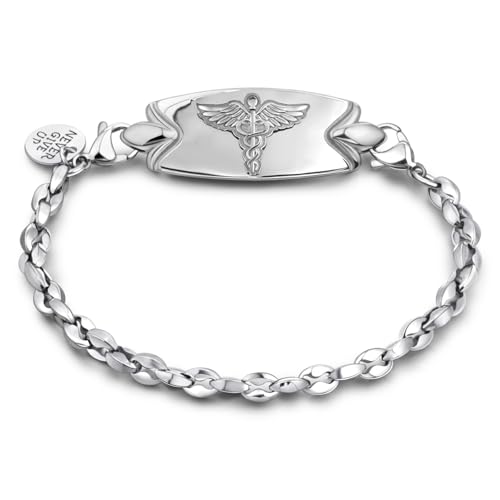 Engravlinks Medical Alert Bracelets for Women Custom Stainless Steel Medical ID Bracelet Personalized Emergency Jewelry with Free Custom Engraving (Silver, 9.0, Inches)