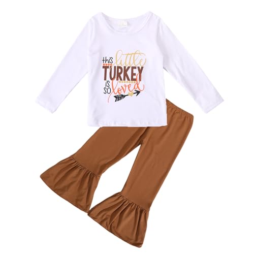 Image of Thanksgiving Toddler Girls Turkey Outfits Set Ruffle T-Shirt Dress and Pants Outfit Set 3-8Years