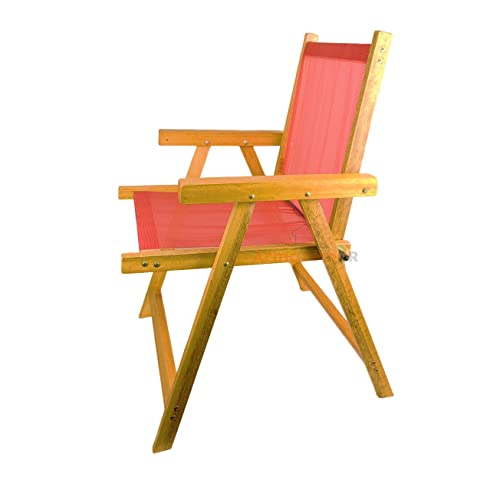 Kit 2 Cadeira De Madeira Dobrável Para Lazer Jardim Praia Piscina Camping Vermelho E Verde - AMZ - V