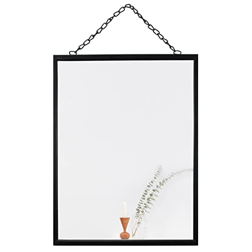 Image of SANY DAYO HOME 12 x 16 inches Real Glass Black Rectangular Mirror with Chain, Metal Framed Small Wall Hanging Rectangle Bathroom Mirror for Home, Door, Nursery Modern Farmhouse Decor