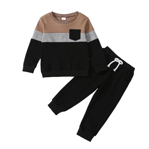 Image of Kid Toddler Boy Clothes Color Block Sweatshirt and Casual Pants 2Pcs Boys Fall Winter Outfits 1-5T