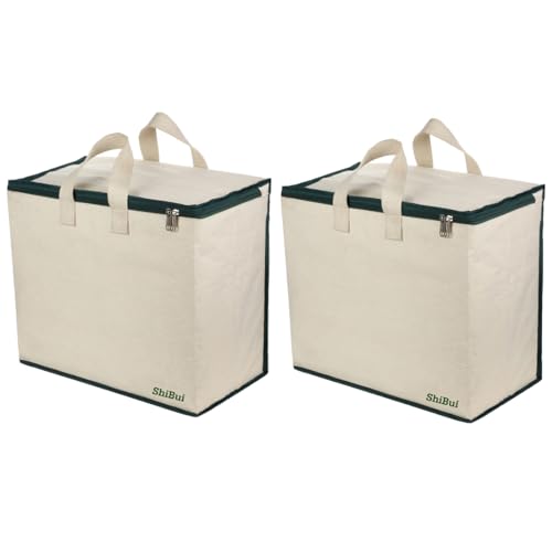 Image of SHIBUI Canvas Reinforced Cotton Handles with Multipurpose Clothes Storage Organizer & Grocery vegetable shopping and Covers Zip Bags.