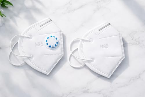 Image of N95 Premium N95 Respirator Mask with Exhalation Valve | Foldable Cup Style | Adjustable Nose Clip | Comfortable Ear Loop | High Filtration Protection (White)