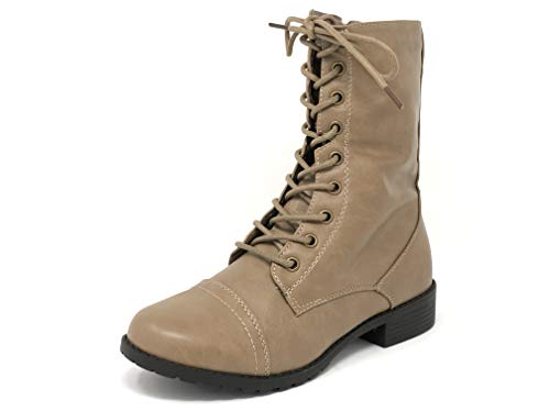 Image of Forever Link Womens Round Toe Military Lace Up Knit Ankle Cuff Low Heel Combat Boots