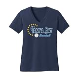 J2 Sport Tampa Bay Baseball Womens T-Shirt – Ladies V-Neck Short Sleeve Apparel Tee Tshirt Navy