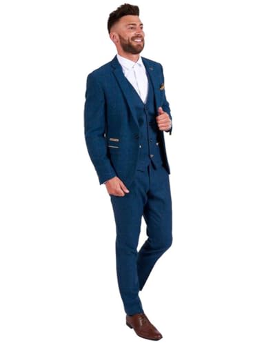 Kromoc Men's Herringbone Checked Three-Piece Suit Notch Lapel Jacket Vest Pants Wedding Speech Set4