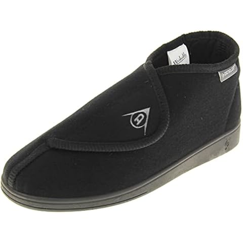 Dunlop Mens Adjustable Quick Easy Touch Fastening Orthopaedic Boot Slippers - Washable Hook and Loop Cosy Winter Bootie Slippers Men Size 11 UK Black Cover