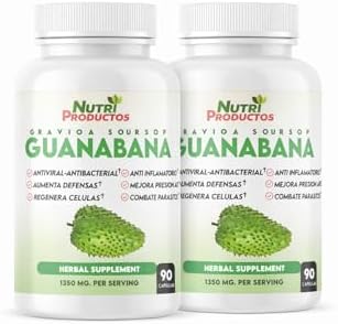Nutrisalud Products Capsulas de Guanabana Extra potente 1350mg per Serving. Set de 2 frascos con 90 Cap c/u. Aumenta Defensas, Anti Inflamatorio, Mejora Presion Arterial, Regenera Celulas.