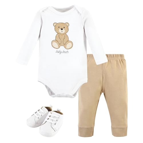 Image of Hudson Baby Unisex Baby Cotton Bodysuit, Pant and Shoe Set