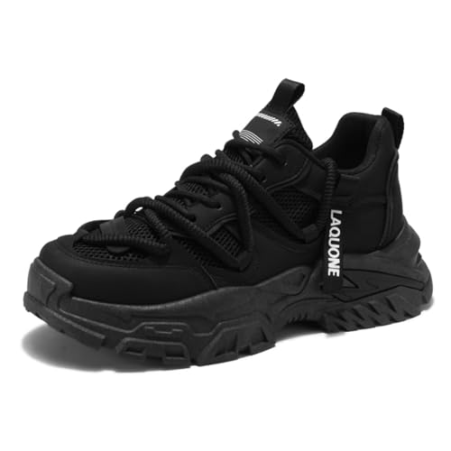 Men's Leather Chunky Platform Dad Shoes - Wedge Sole, Anti-Slip Rubber Outsole, Memory Foam Lining - Fashionable for Streetwear, Daily Walking & Safe Driving