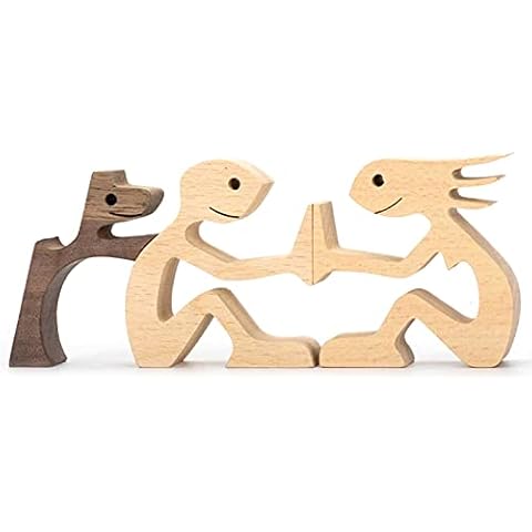 Holzfigur, Hund, Katze, Familie, Welpe, Familie, Holzhunde, Haus, Innenbereich, Holzkunst, Dekoration, Desktop, Tisch, Büro, Ornamente für Kinder, Erwachsene Cover
