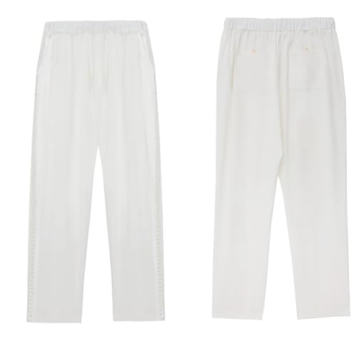 White Linen Pants Women Wide Leg Pants Casual Summer Beach Pants Harem Pants Lightweight Crop Pants M4