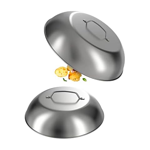 KEESHA 9" and 12" Cheese Melting Dome for Griddle Cooking Steam Basting Cover 304 Stainless Steel Steamer Dome - 2 Pack Cover
