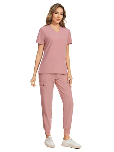 image for COZYFIT Scrubs for Women Set - Stretch V-Neck Scrub Top & Jogger Pant 