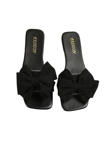 GORGLITTER Women's Bow Flat Sandals White Sandals Open Toe Slip On Slides Shoes