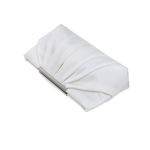 CHARMING TAILOR Clutch Evening Bag Elegant Pleated Satin Formal Handbag Simple Classy Purse for Women (White) - Thumbnail 5