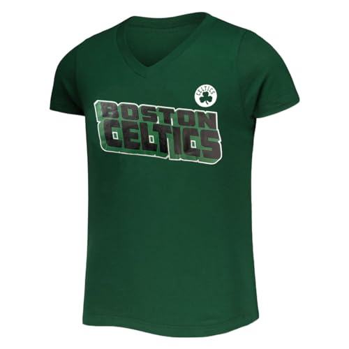 Outerstuff Boston Celtics Juniors Girls 4-16 Team Logo V-Neck T-Shirt (Girls X-Small-4/5) Green