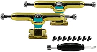 Teak Tuning Prodigy Fingerboard Trucks with Upgraded Lock Nuts, Gold Colorway - 32mm Wide - Professional Shape, Appearance & Components - Includes Pro Duro 61A Bubble Bushings in Teak Teal