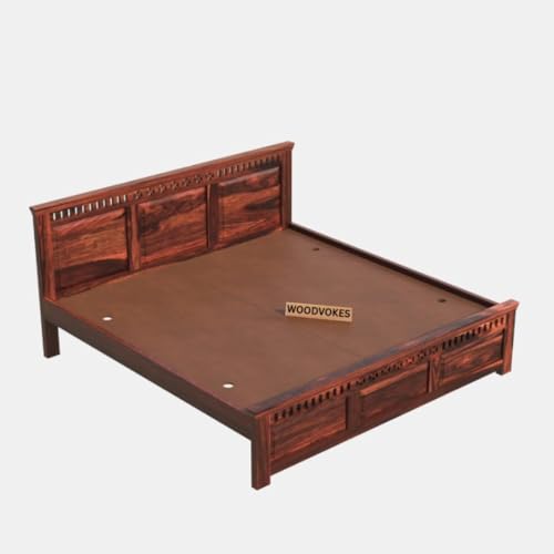 Image of Sheesham Wood Bed Without Storage Solid Wooden Cot Bed Elegant and Functional Bedroom Living Room Home(Dark Natural, Queen)