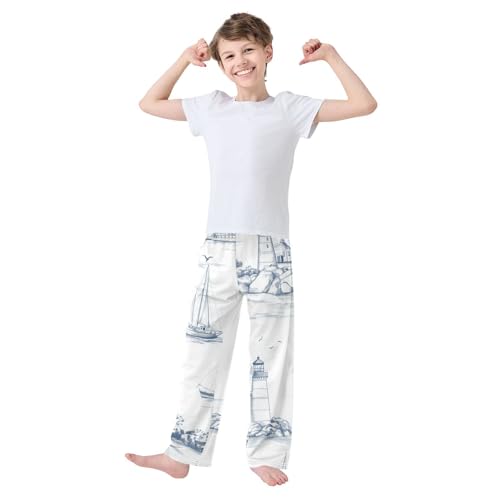 ZZXXB Sailboat and Lighthouse Boys Long Pants Soft Trousers Elastic Waist Kids Lounge Bottoms with Pockets S-XL3